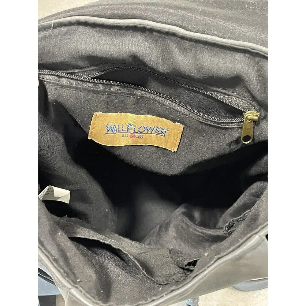 Wallflower Faux leather Mini Gray Backpack With Adjustable Strap’s Front Pockets